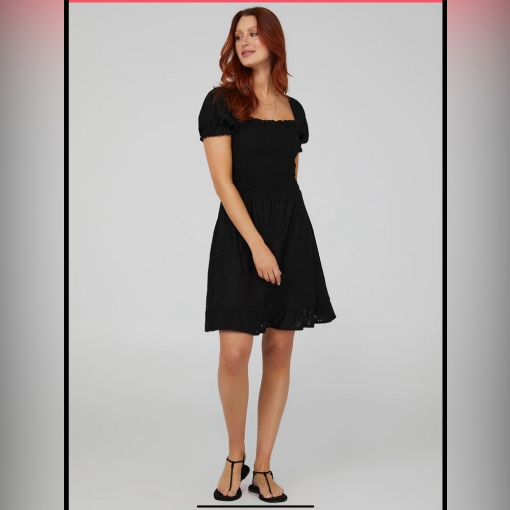 Smocked Eyelet Mini Dress With Puff Sleeves